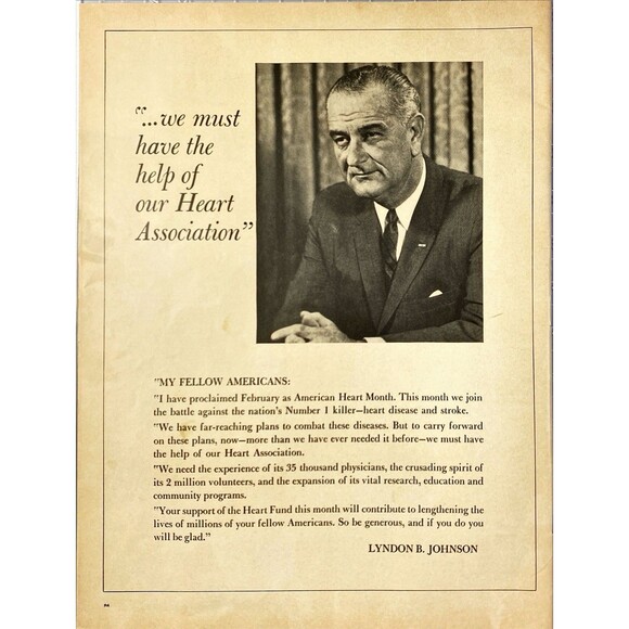 President Lyndon B. Johnson "Proclaims American Heart Month"Vtg Photo Print 1966 - Picture 1 of 3